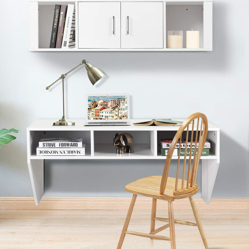 Wall Mounted Storage Cabinet and Floating Computer Desk Set with Storage Shelves D97952