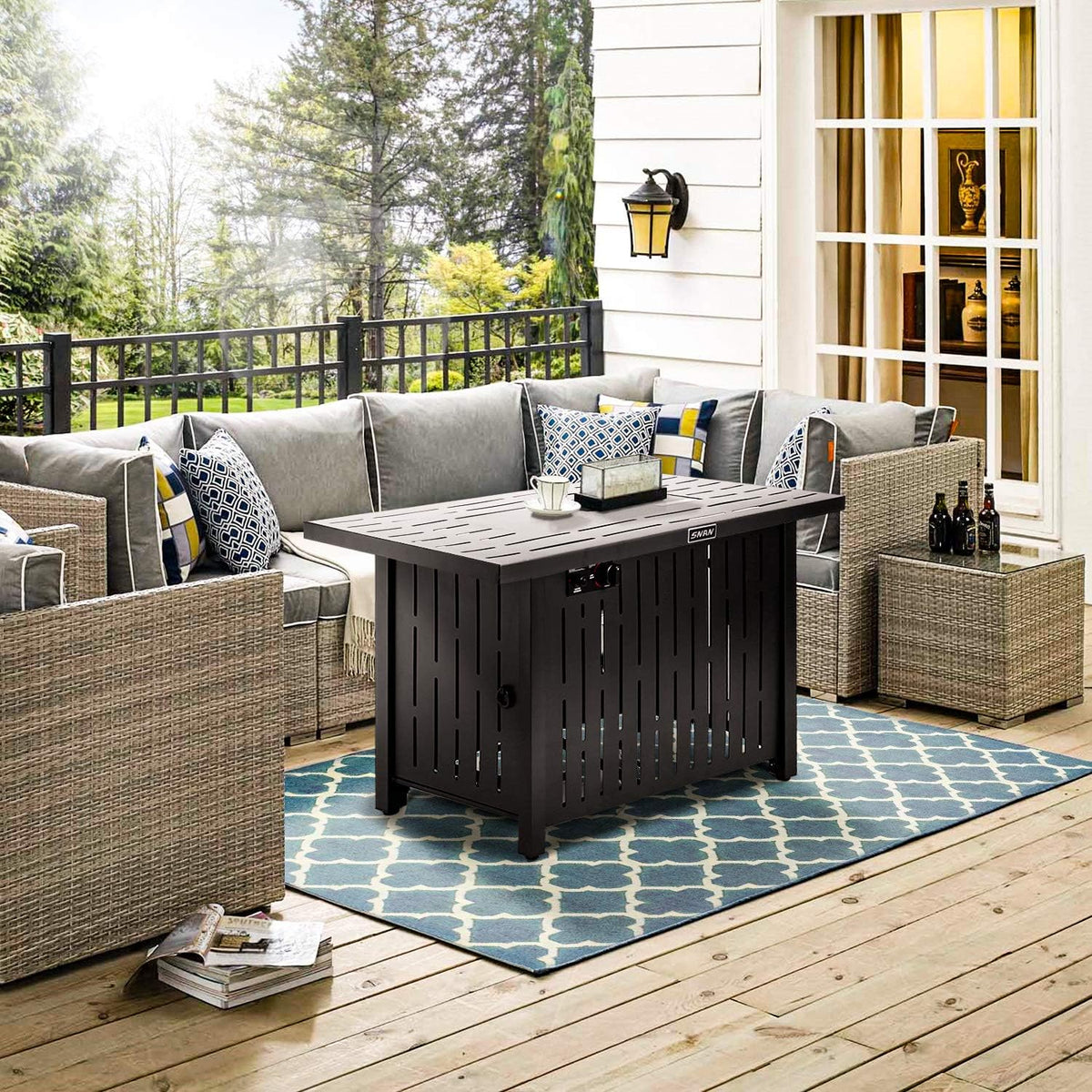 43in Propane Gas Fire Pit Table with Glass Wind Guard P71896