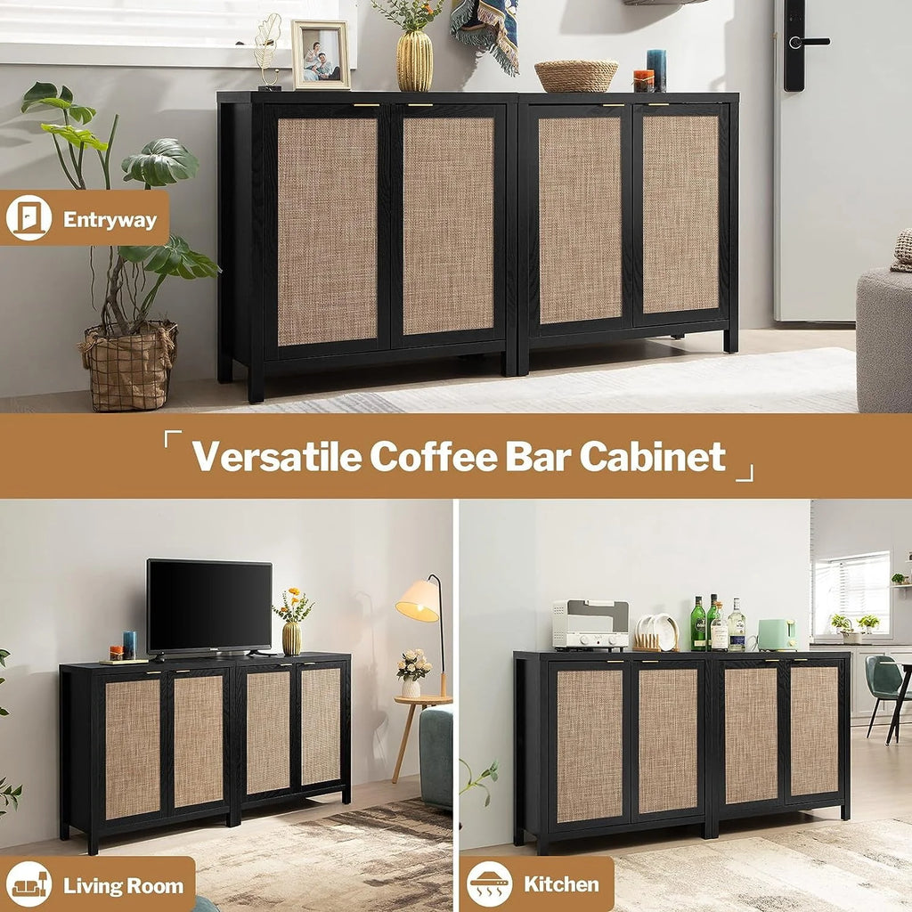 Set of 2 Rattan Cabinet with Doors V354384