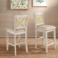 Antique White Beige Linen Counter Height Chair Set of 2 E164151