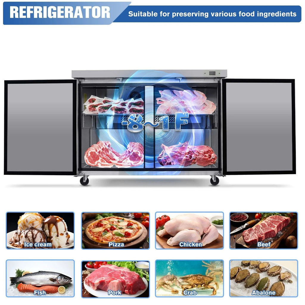2-Door Stainless Steel Undercounter Work Top Freezer 14.1 Cu.Ft Z82085