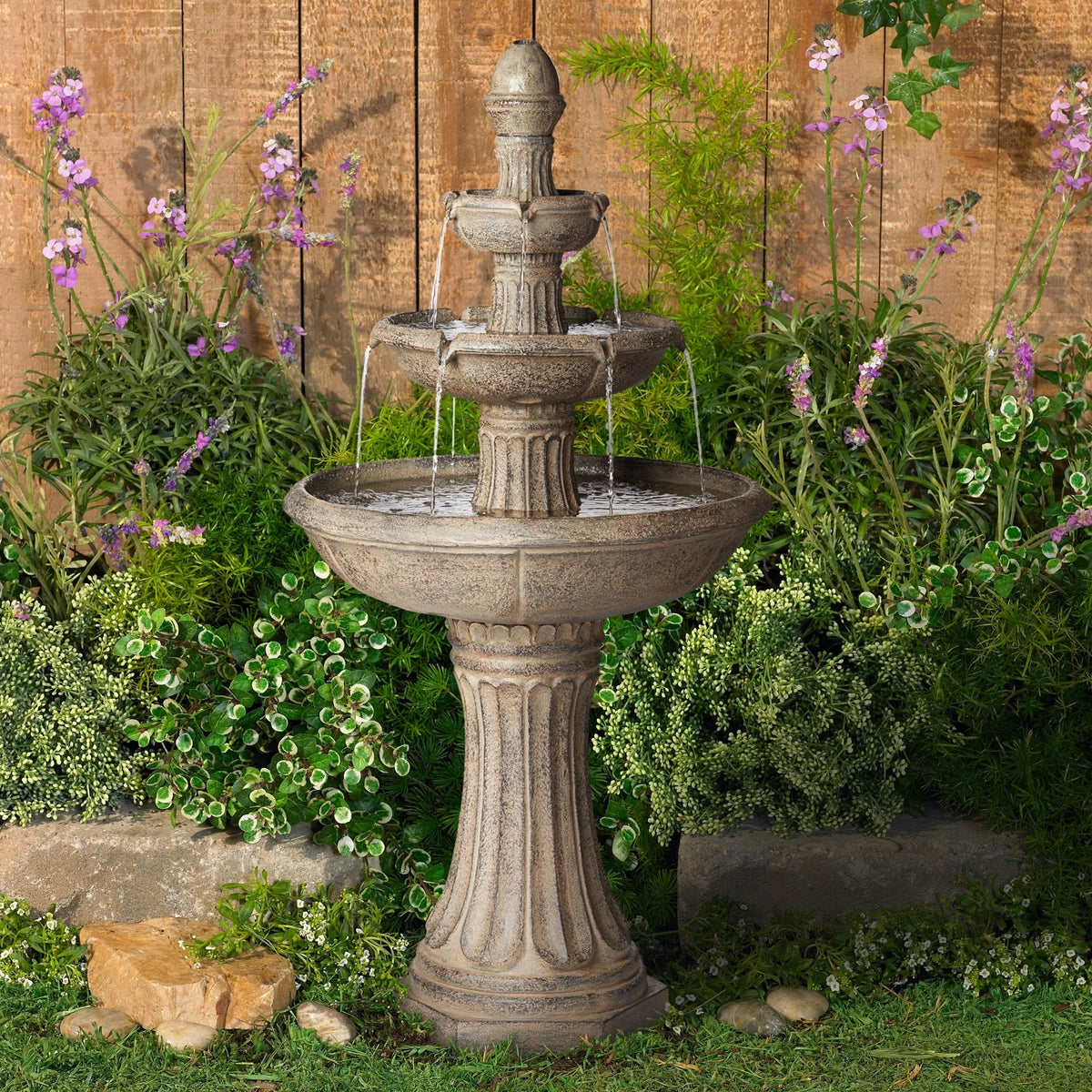 3 Tier Basin Outdoor Floor Water Fountain with LED Light 46" C714235