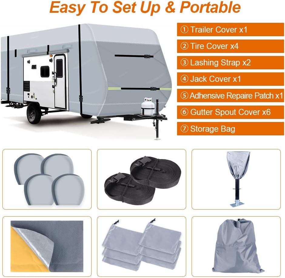 600D Waterproof Oxford Travel Trailer RV Cover with Tire Cover N83224