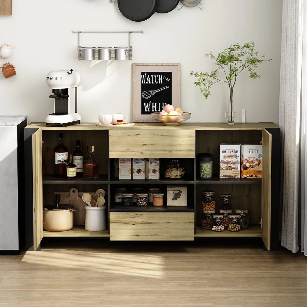 Rustic Black Credenza Sideboard with Doors and Shelves V592513