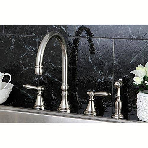 Deck Mount Kitchen Faucet with Brass Sprayer, Satin Nickel X350