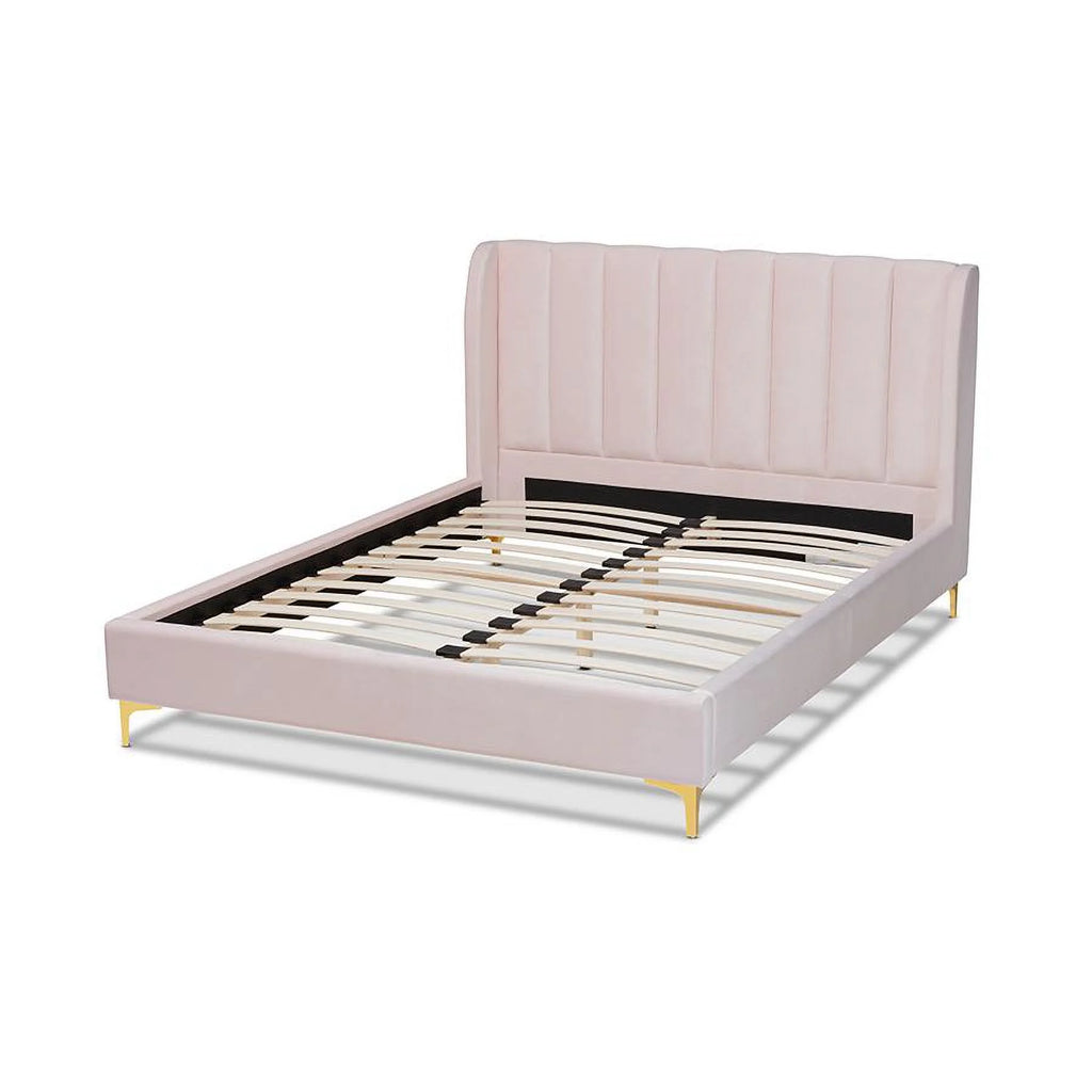 Light Pink Velvet Queen Size Platform Bed S64844