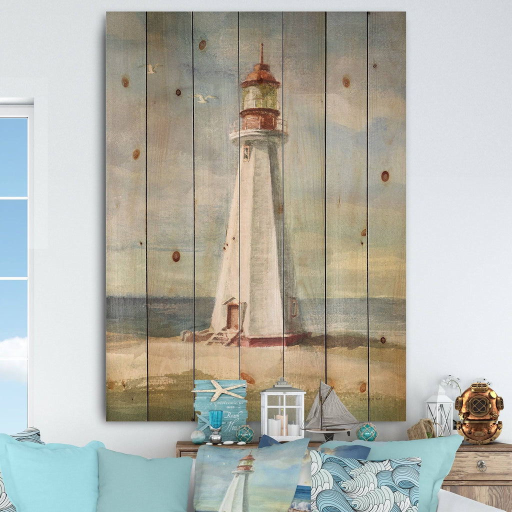 Nautical Beach Print on Natural Pine Wood Blue 30 in. Wide x 40 in. High K574101