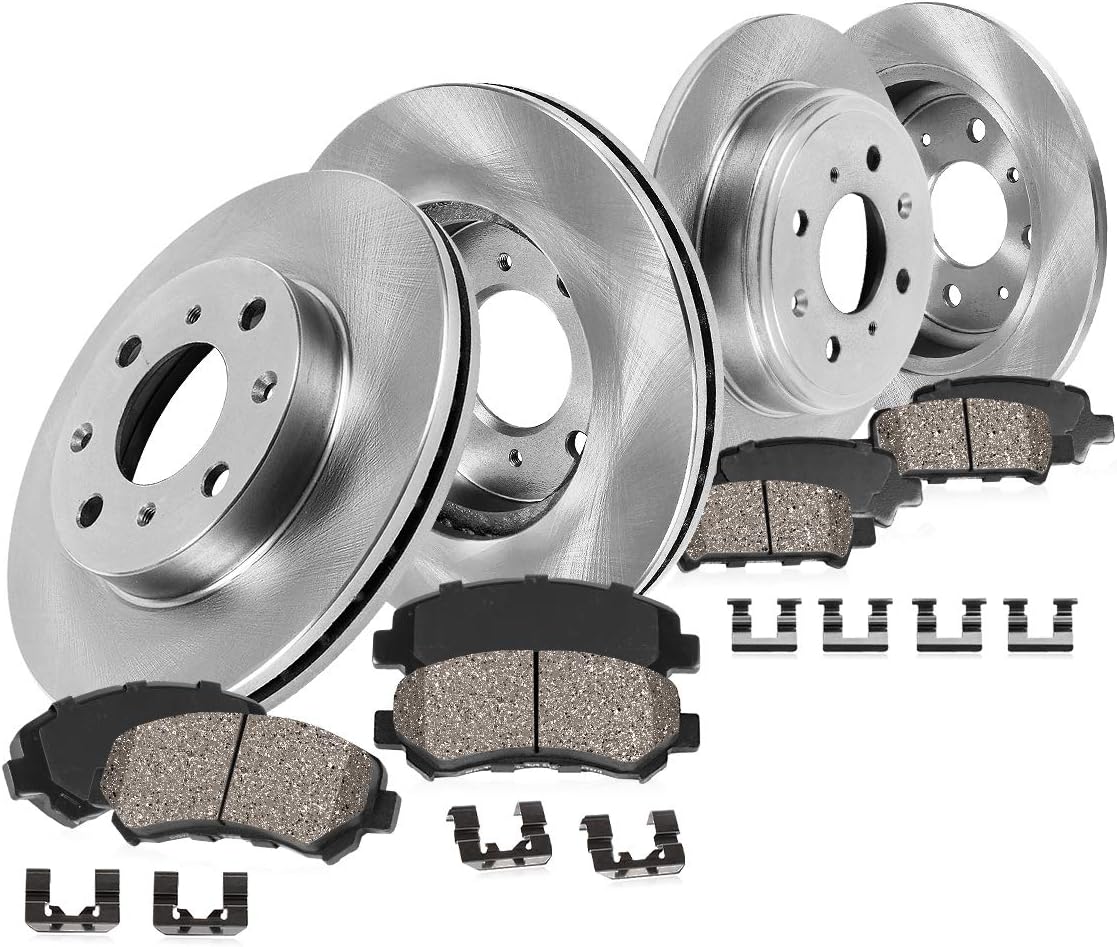 256mm Front + 258mm Rear 4Lug Rotors + Brake Pads + Clips D2238