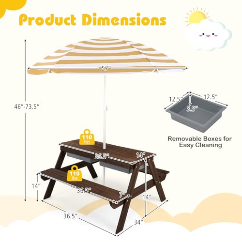 Kids Wooden Picnic Table and Chair Set with Umbrella F922