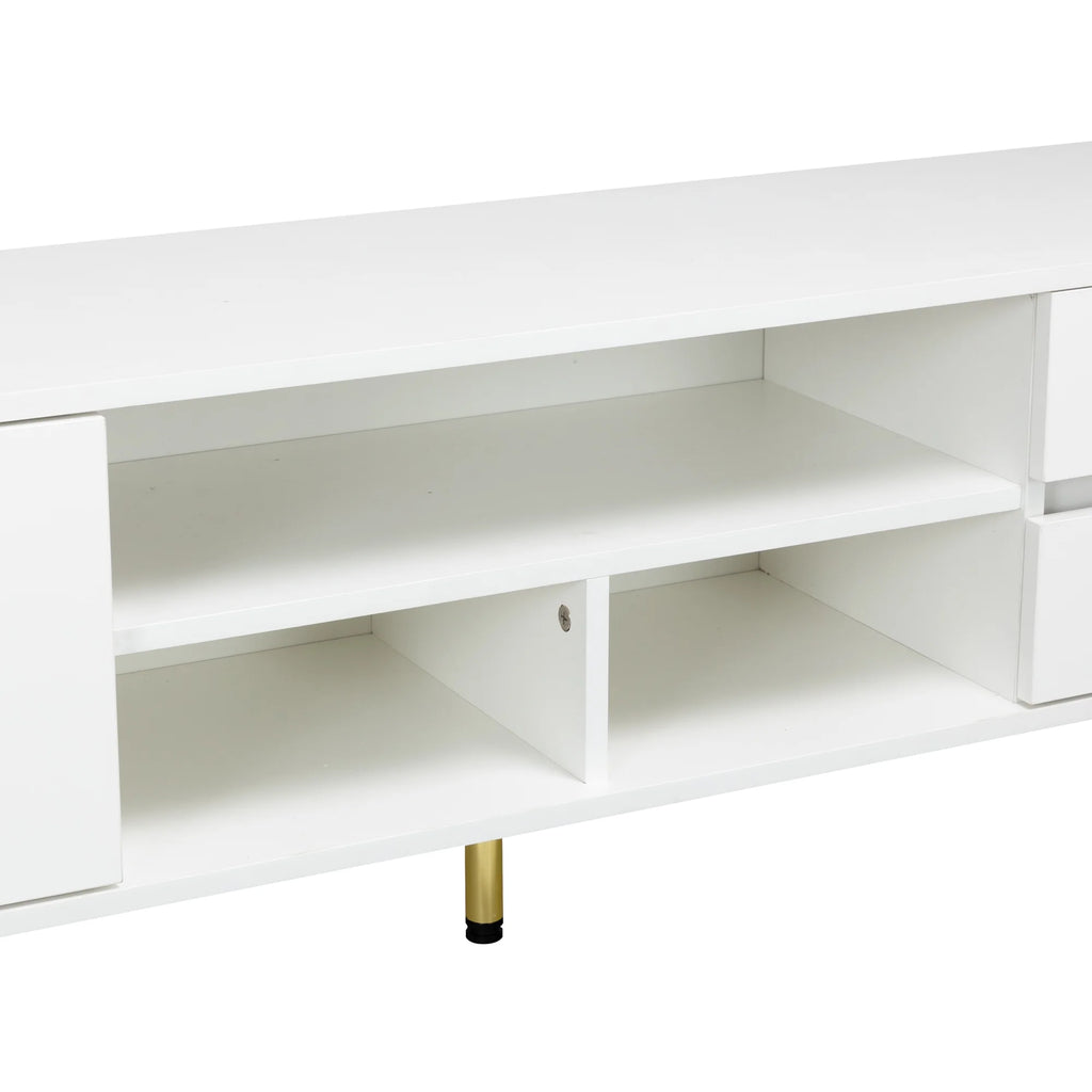 White TV Stand with LED Lights and Gold Metal Legs H883