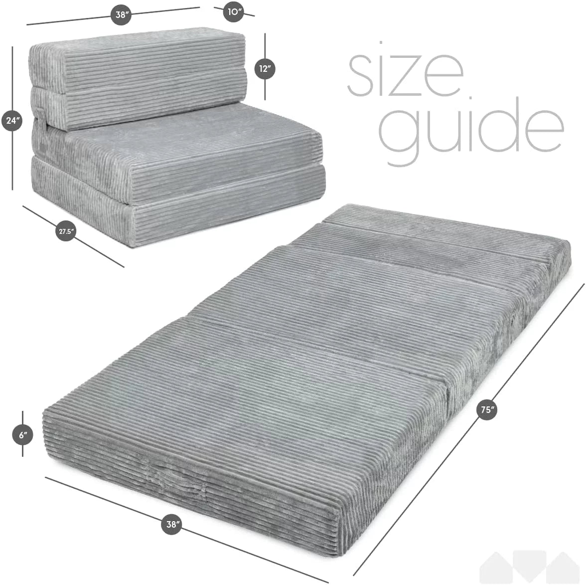 Tri Folding Memory Foam Sofa Mattress with Washable Cover, Twin Size A4750