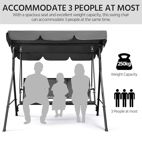 Gray 3-Seat Outdoor Patio Swing Chair with Adjustable Canopy N992