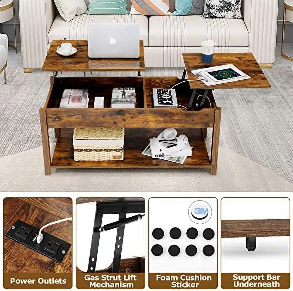42.5" Lift Top Coffee Table with Hidden Compartment and USB Ports X941