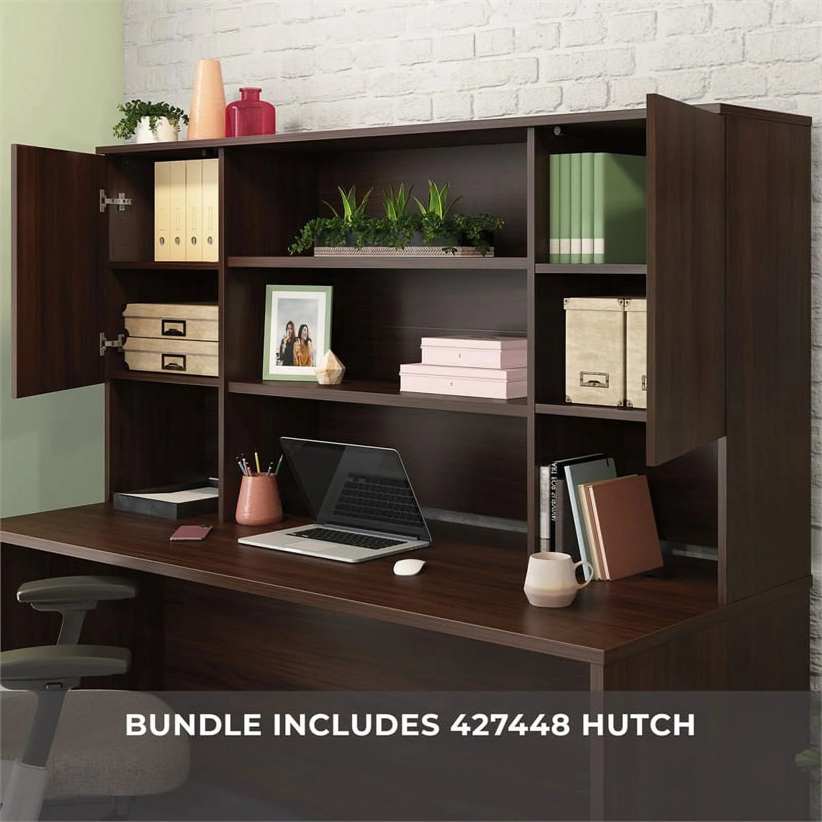 Engineered Wood Desk with Hutch I276