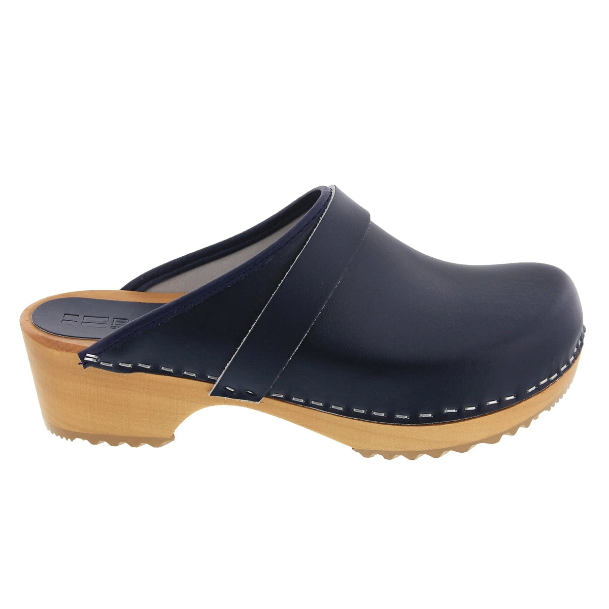 Navy Leather Open Back Clogs Y69475