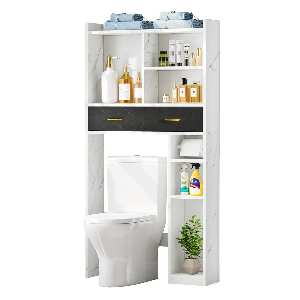 White Over The Toilet Storage Cabinet with Drawers and Adjustable Shelf X776115