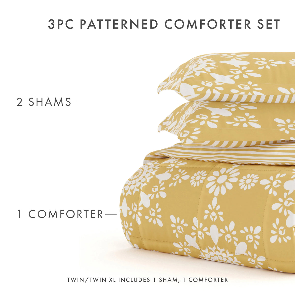 3-Piece Yellow Daisy Reversible Comforter Set C44645