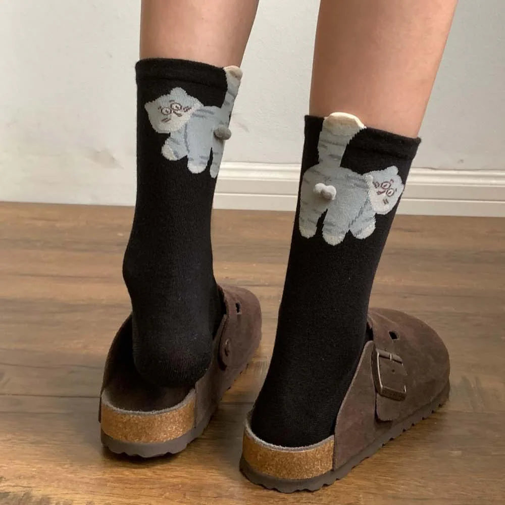 Cute Cat Cotton Socks with Pom Poms Q37170