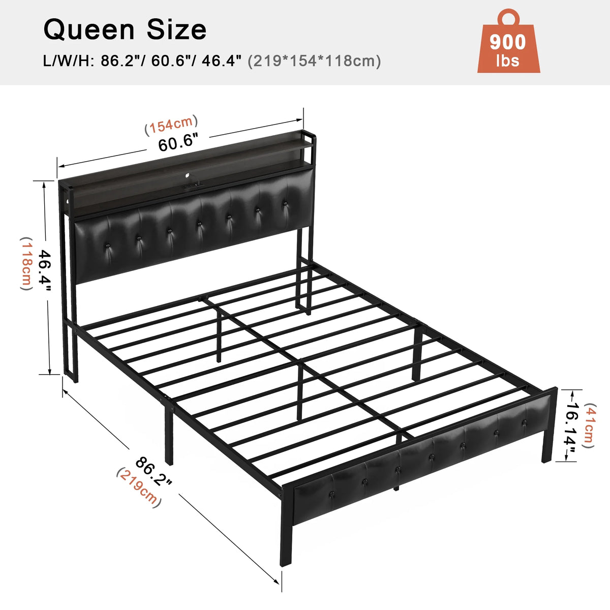 Queen Upholstered Platform Bed Frame with Storage Headboard F761144