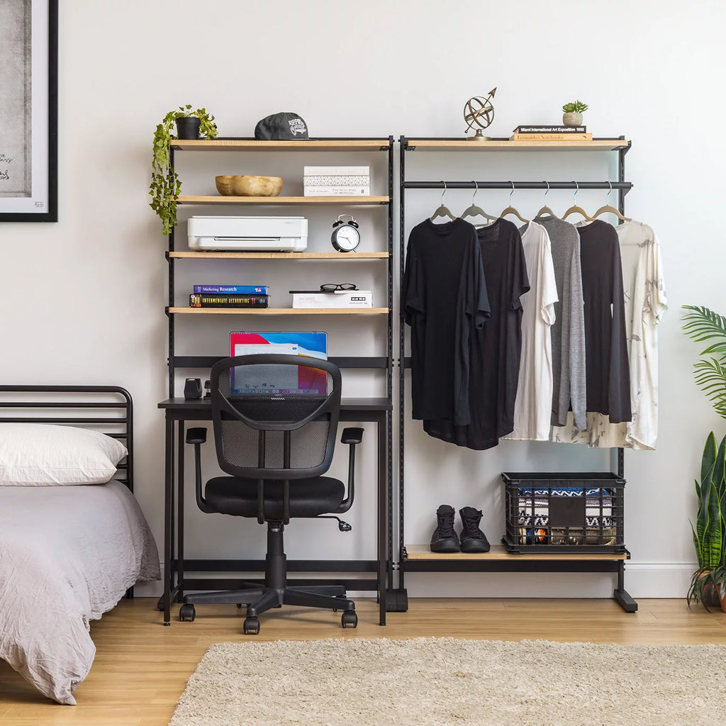 Portable Shelving Unit with 2 Adjustable Shelves and Clothing Rod F612
