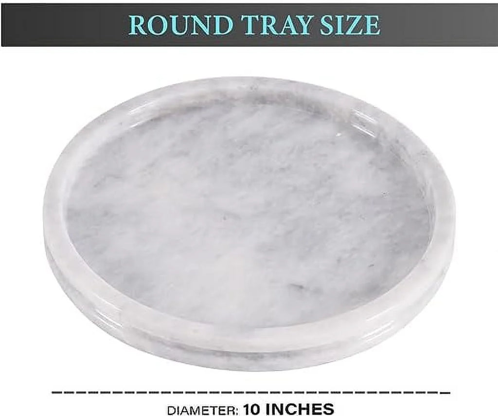 White 10 Inch Marble Round Serving Tray Z879183