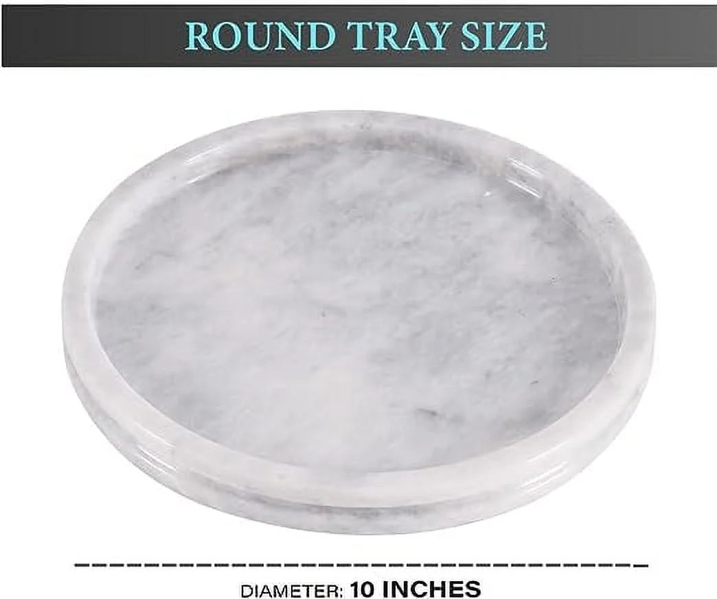 White 10 Inch Marble Round Serving Tray Z879183