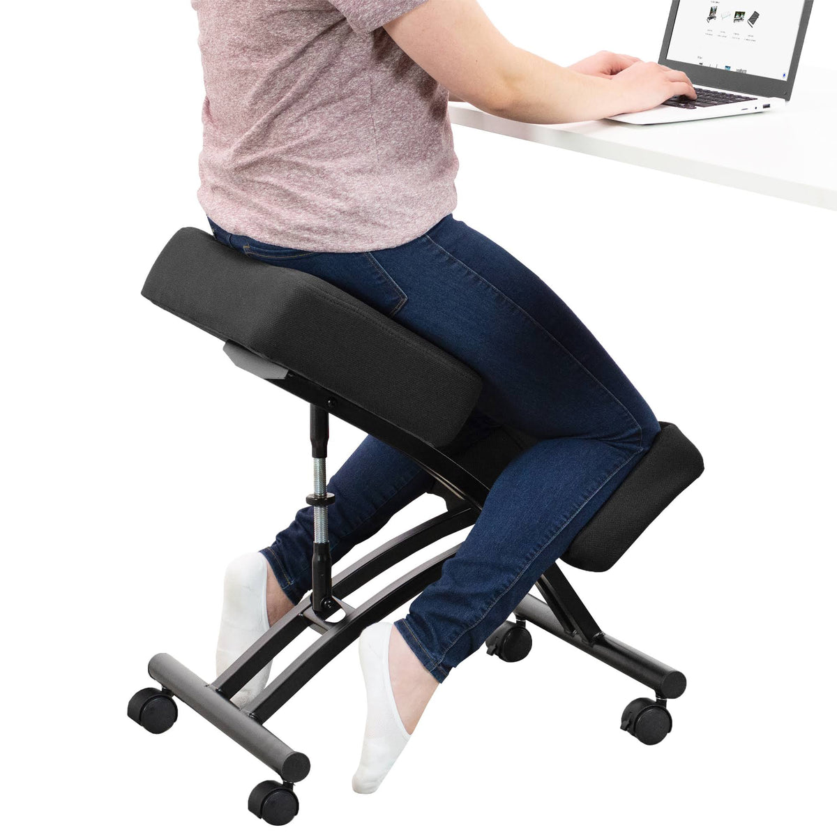 Black Ergonomic Kneeling Chair with Wheels Y92366