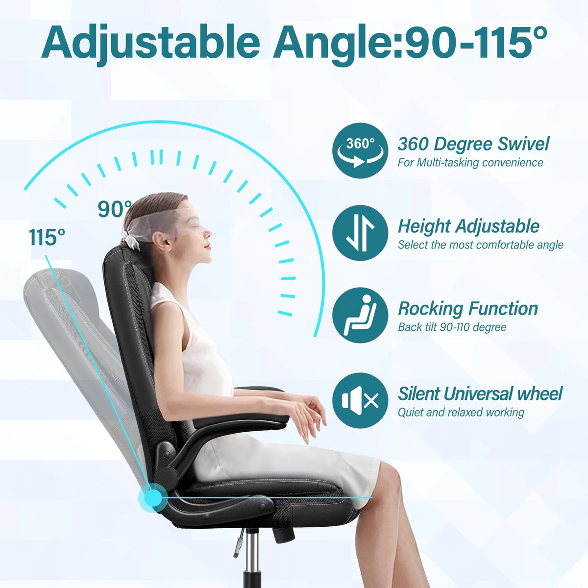 Black Ergonomic Leather Office Chair with Lumbar Support P9461