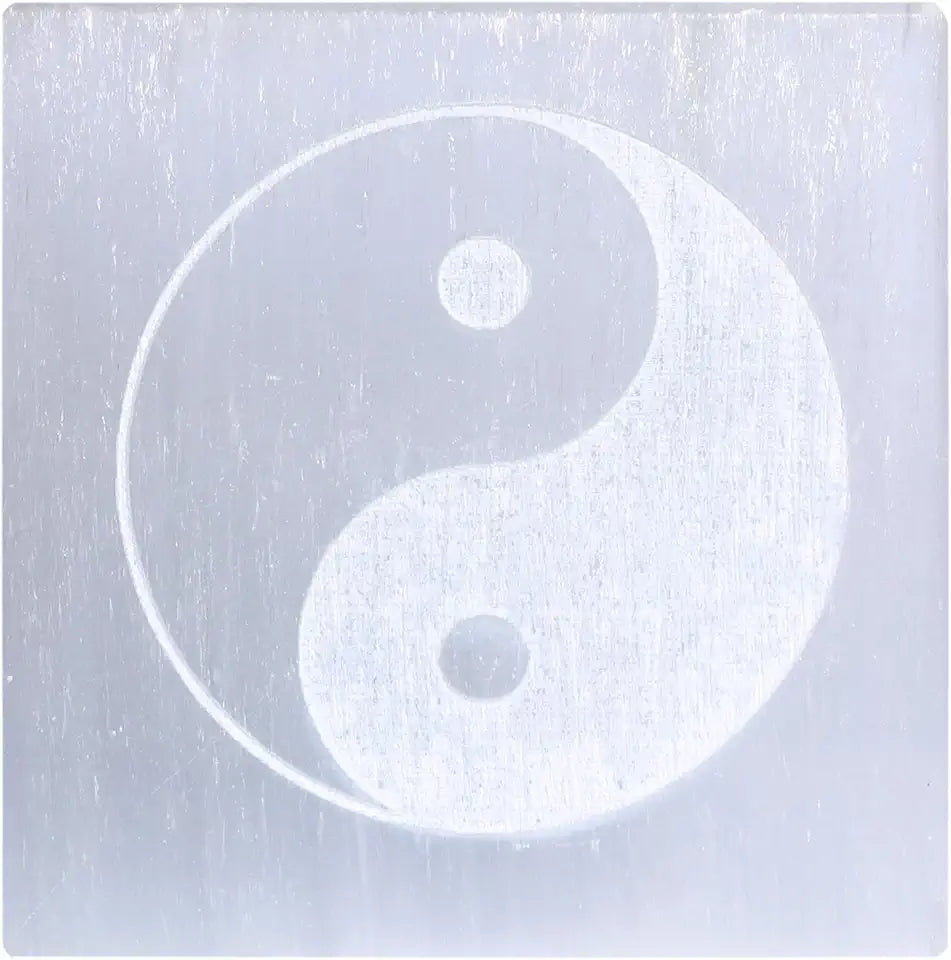 White Engraving Selenite Chakra Slab Energy Plate Coaster P8050