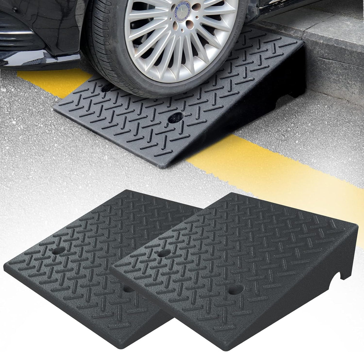 Rubber Curb Ramp 19.6 × 19.6 × 6 Heavy Duty Portable Threshold Ramp 2 PCS F841502