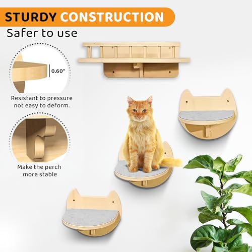 3 Steps Hardwood Cat Wall Shelves O90981
