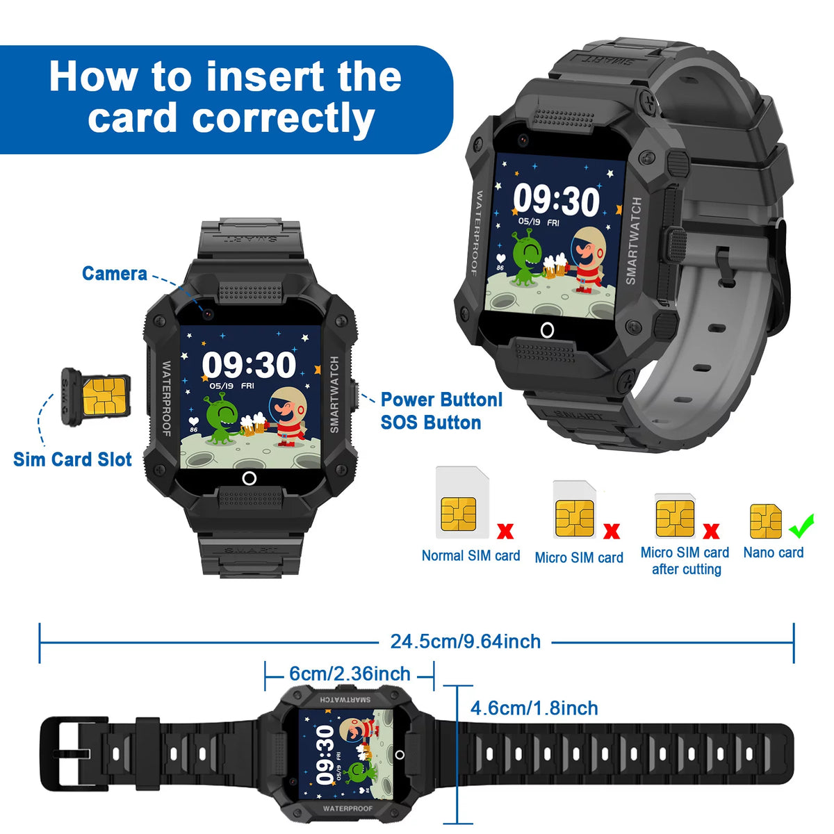 Black Kids Smart Watch with 4G SIM GPS Q56414