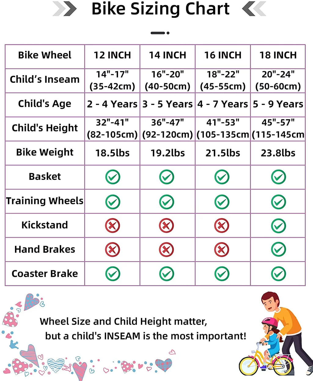 12 14 16 18 Inch Kids Bike with Training Wheels & Basket W25500