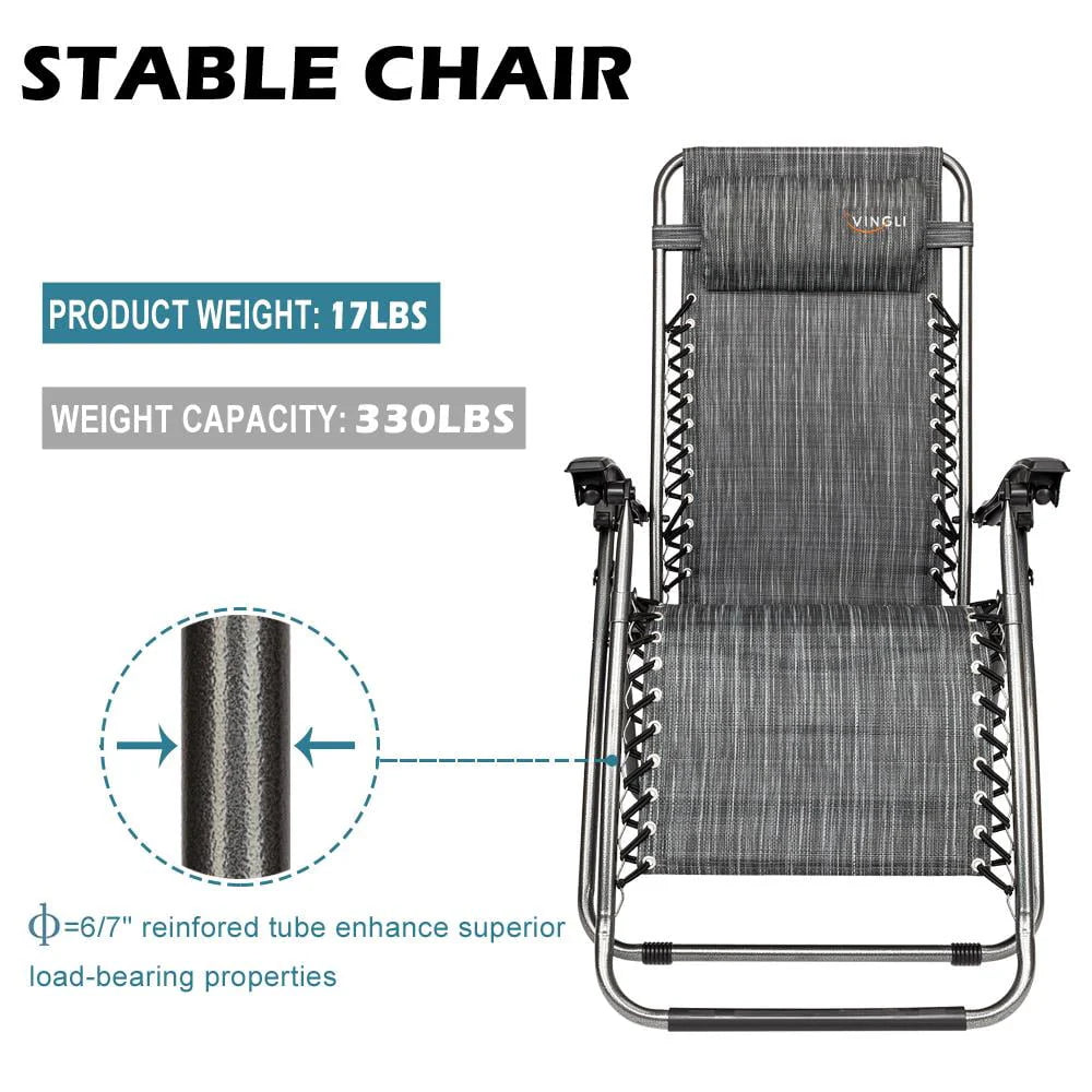 2PCS Outdoor Zero Gravity Folding Lounge Chair Gray N366337