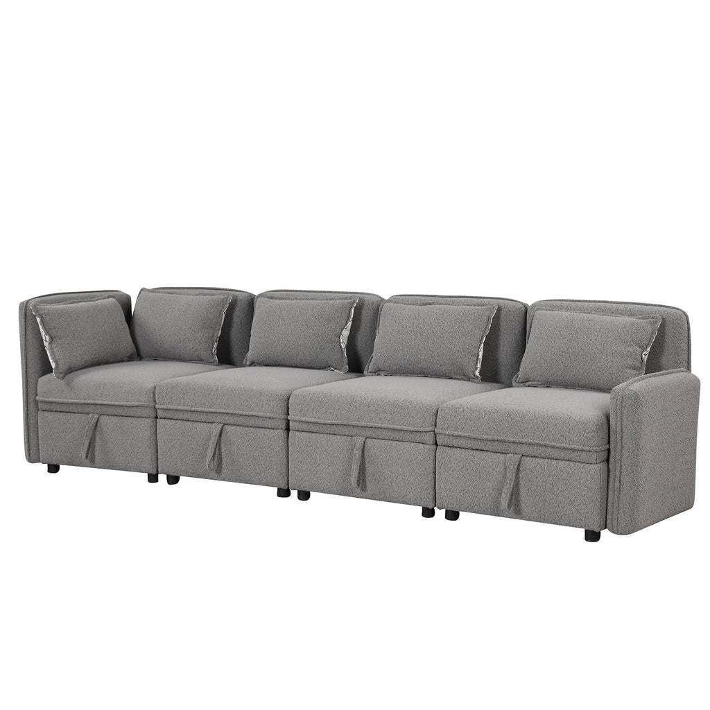 Gray Chenille Fabric 4 Seater Sectional Sofa with 5 Pillows K46333