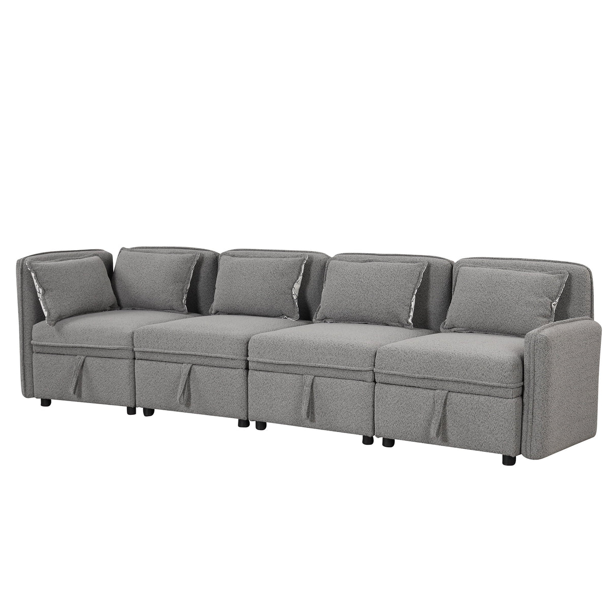 Gray Chenille Fabric 4 Seater Sectional Sofa with 5 Pillows K46333