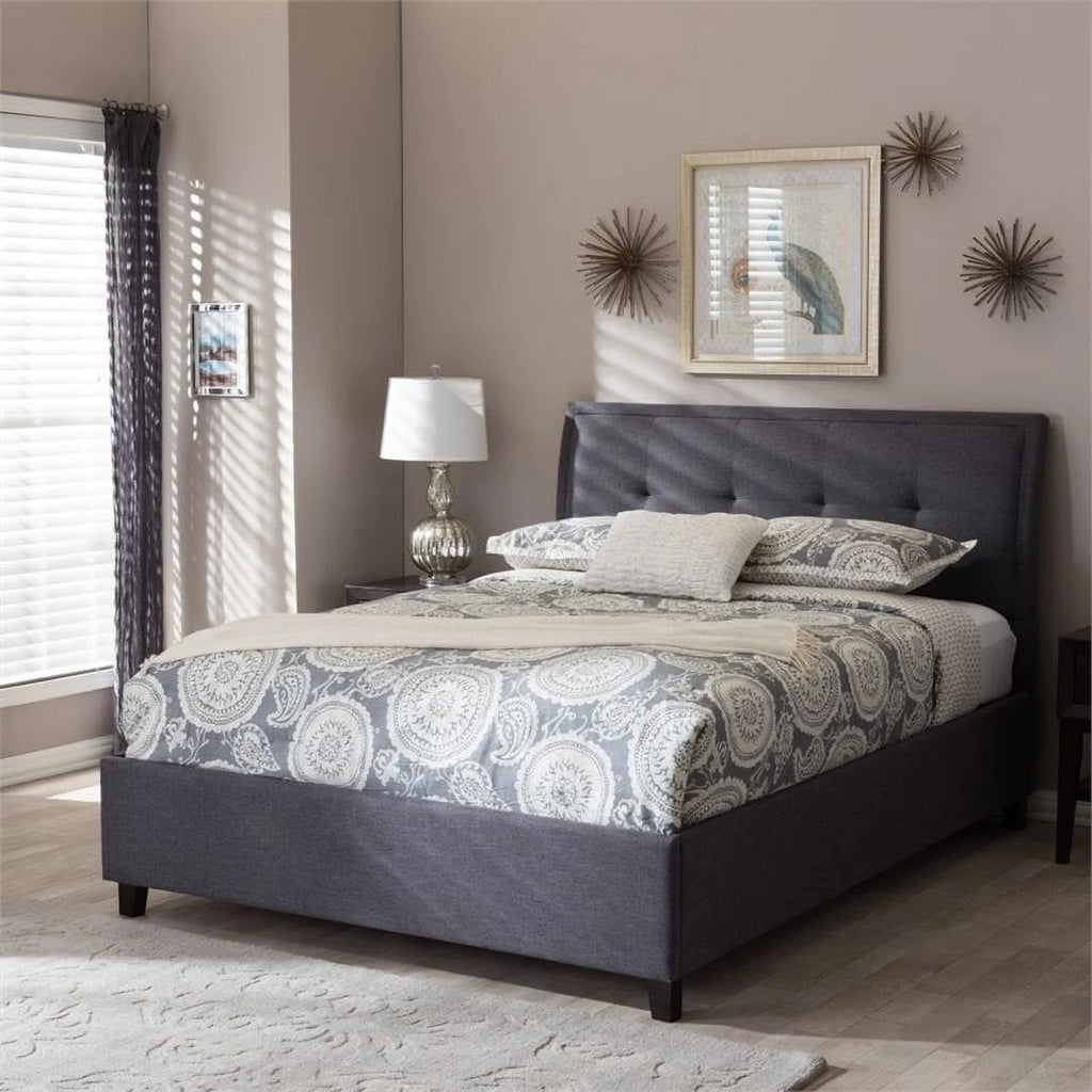 Modern Upholstered Fabric Queen Platform Bed in Dark Gray A43001