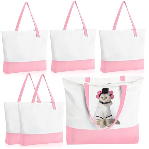 6 Pack Canvas Tote Bags with Zipper O258