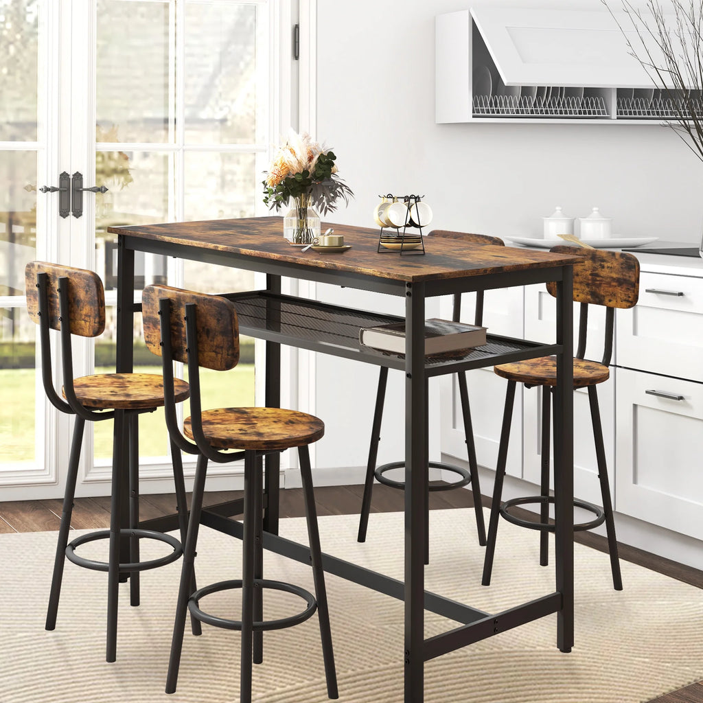 Brown 5 Piece Counter Height Dining Table and Chairs Set D7587