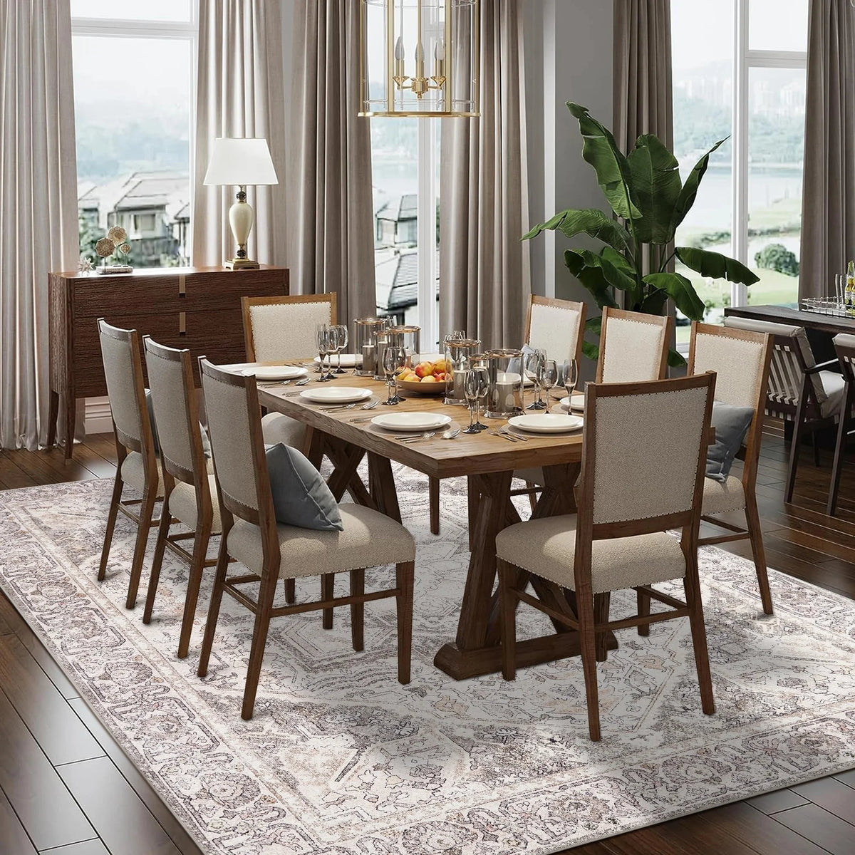 5' x 7' Washable Brown Area Rugs Non-slip A47490