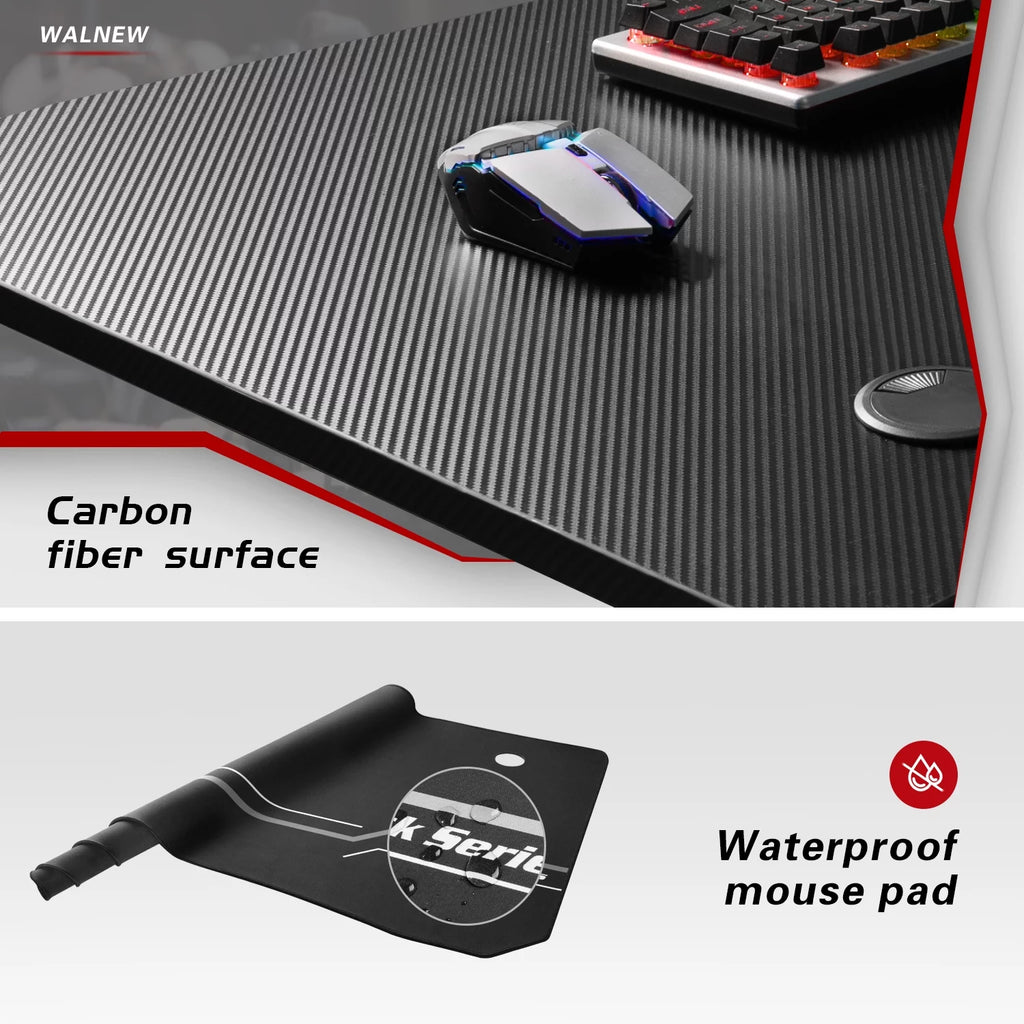 Black Gaming Computer Desk with Cup Holder and Headphone Hook W6941