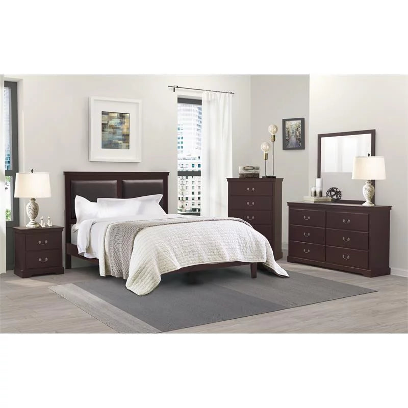 Cherry Wood and Faux Leather Full Bed B788081
