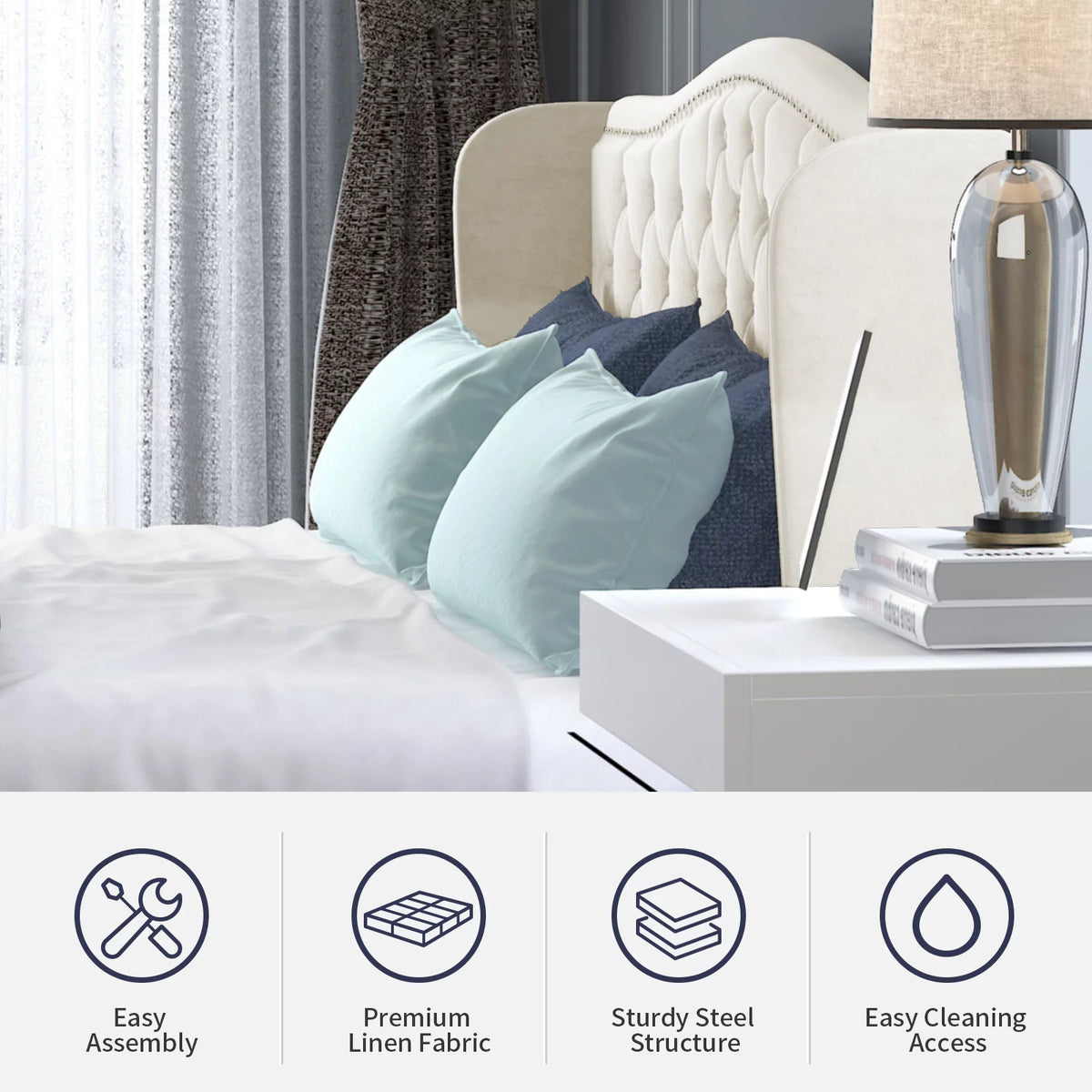 King Size Bright White Button Tufted Velvet Upholstered Platform Bed Frame C8757