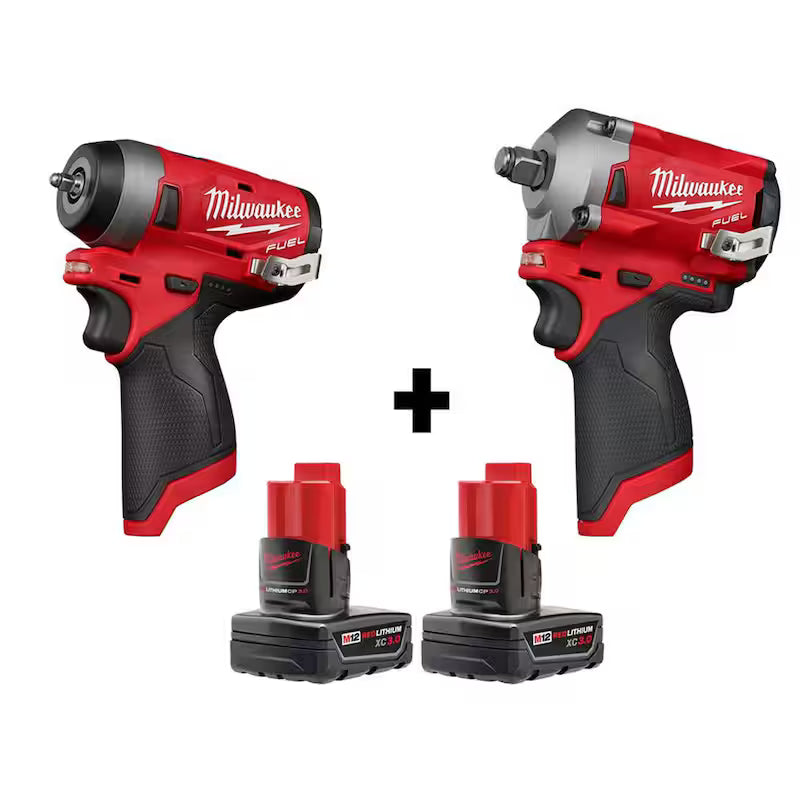 12V Brushless Cordless 1/4 in. and 1/2 in. Impact Wrenches with two 3.0 Ah Batteries P4712