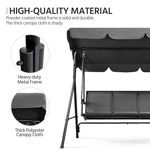 Gray 3-Seat Outdoor Patio Swing Chair with Adjustable Canopy N992