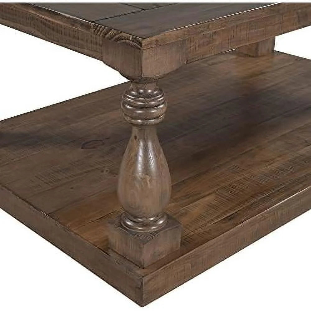 Yellow Brown Solid Pine Wood Coffee Table with Storage Shelf Z9847