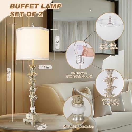 Touch Control Table Lamp Set of 2 with USB Ports and White Shade L622