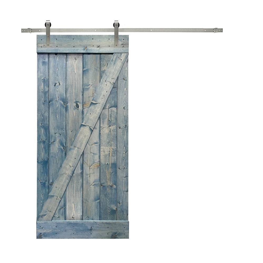 24 in. x 84 in. Brown Solid Knotty Pine Wood Interior Sliding Barn Door with Hardware Kit Z976