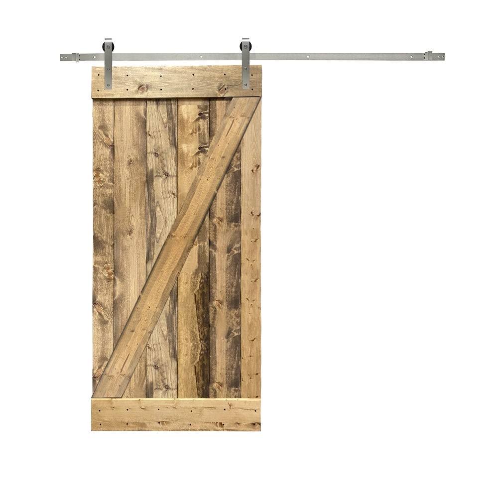 24 in. x 84 in. Brown Solid Knotty Pine Wood Interior Sliding Barn Door with Hardware Kit Z976