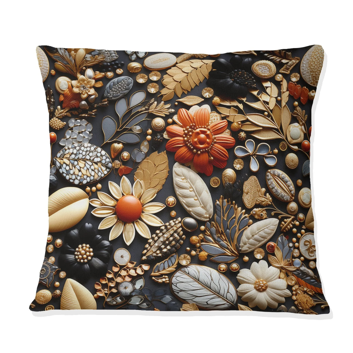Black Boho Printed Throw Pillow I524889